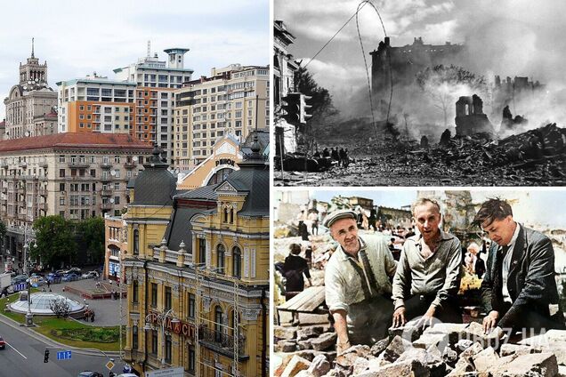 Слово и труд: как известные украинские поэты разбирали завалы на Крещатике в Киеве в 1944 году. Уникальное фото
