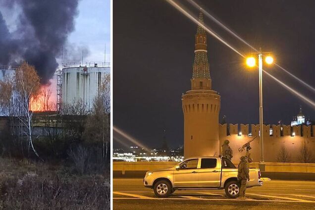Москву атакували дрони: люди скаржаться на вибухи, солдати з кулеметами охороняють Кремль. Фото, відео