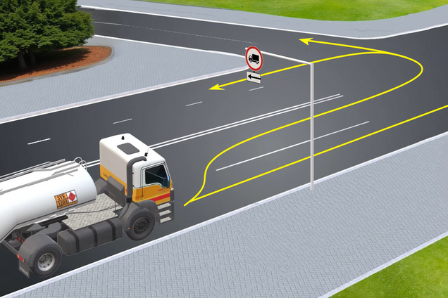 Куда разрешено продолжить движение грузовику? Задание по ПДД