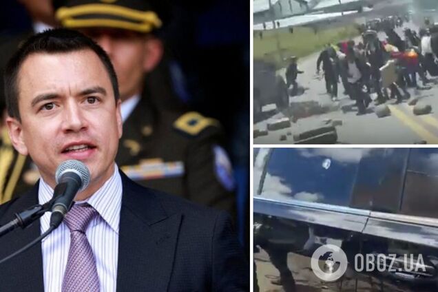 Бросали камни: в Эквадоре протестующие напали на президентский кортеж. Видео