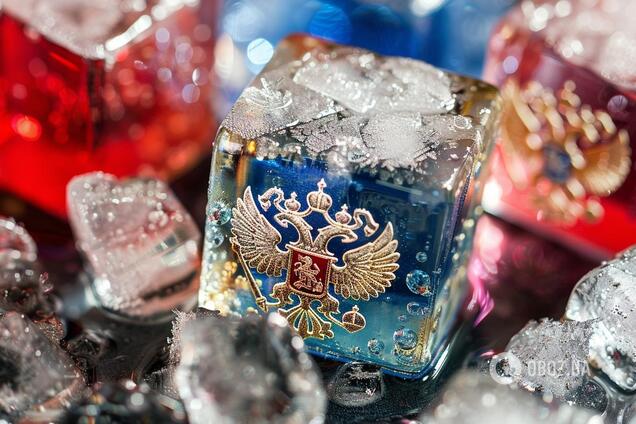 Иллюстрация - герб РФ в кубике льда