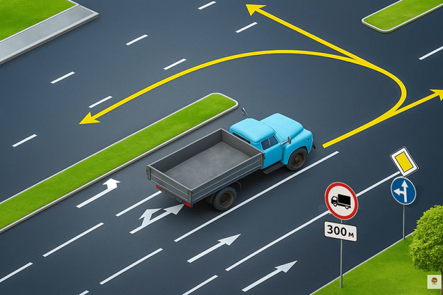 Куда разрешено проехать водителю грузовика? Тест на знание ПДД