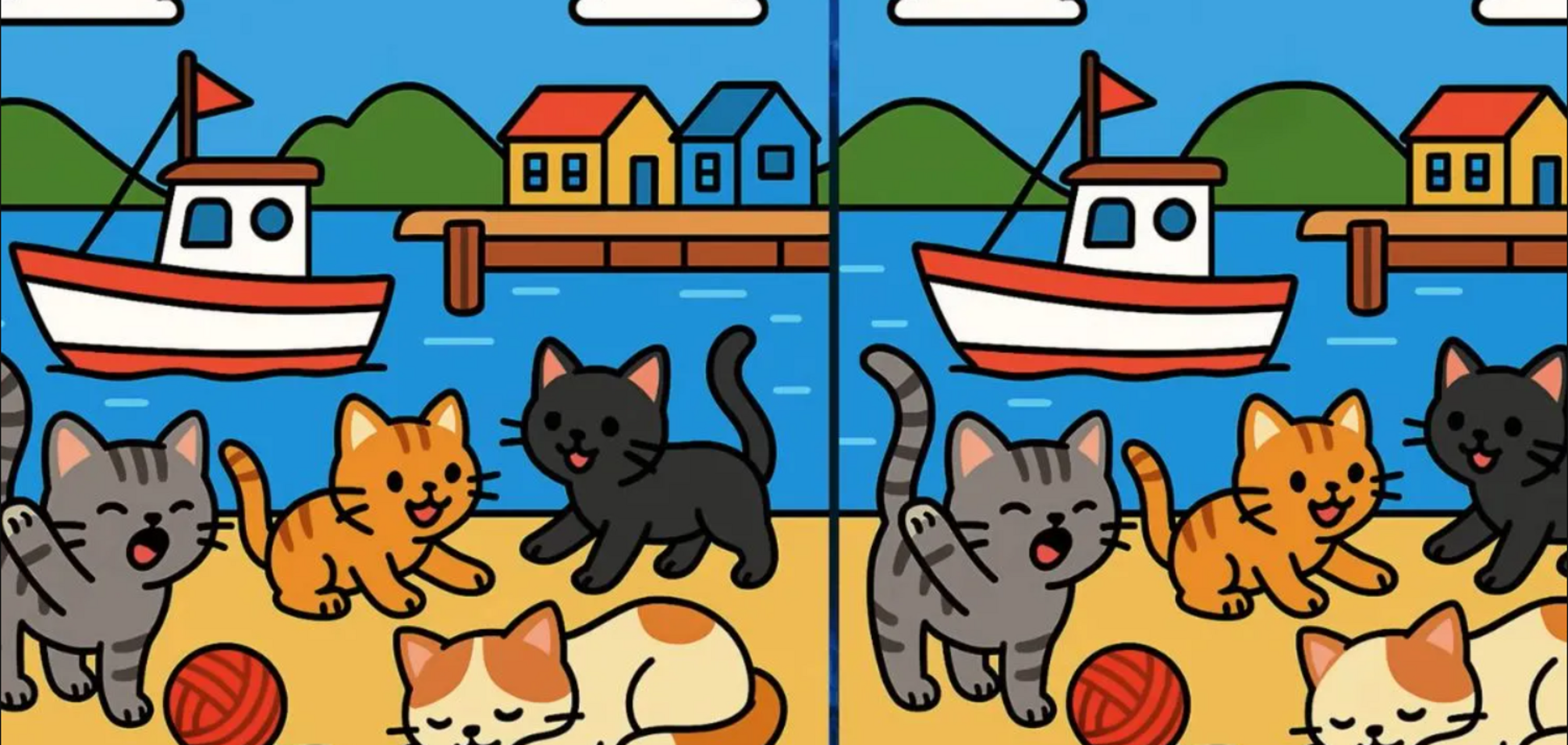 Найдите отличия на рисунках с котами: головоломка