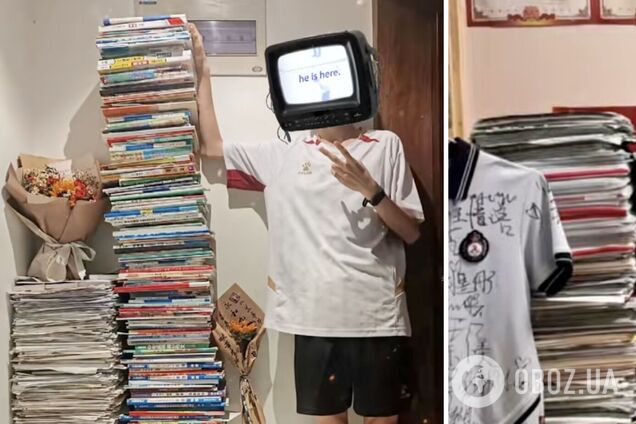 Отец китайской школьницы показал все ее книги и тетради за три года обучения и поразил сеть. Видео