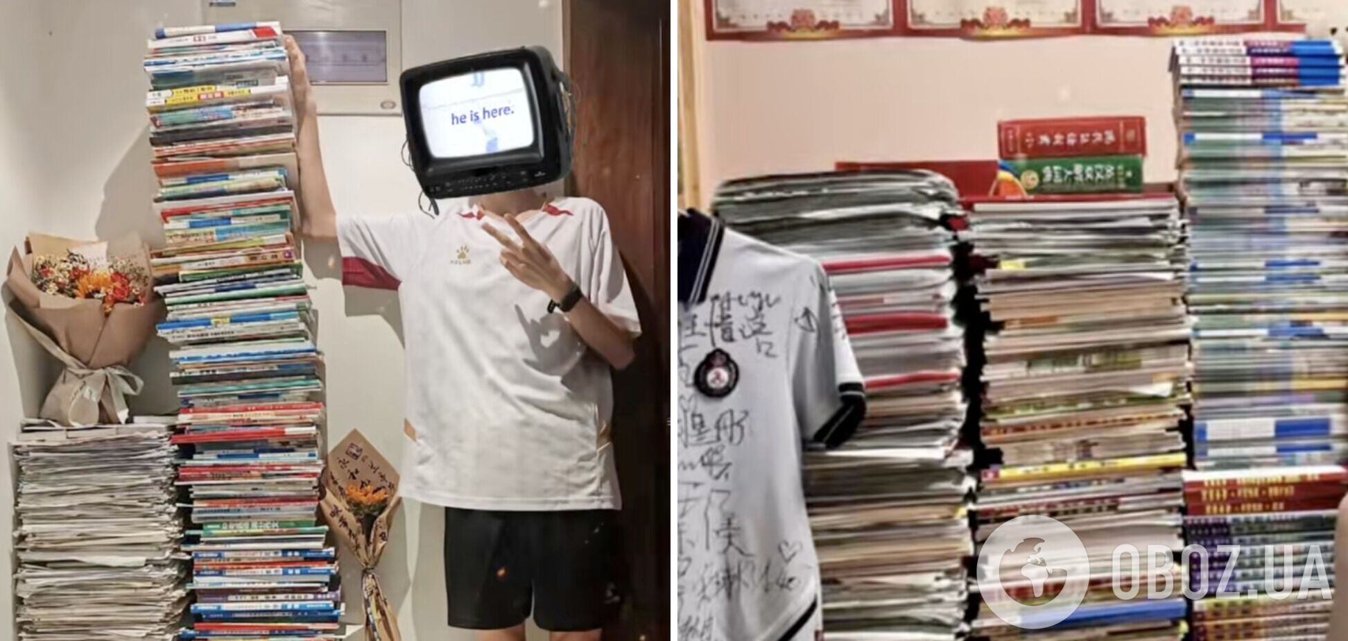 Отец китайской школьницы показал все ее книги и тетради за три года обучения и поразил сеть. Видео