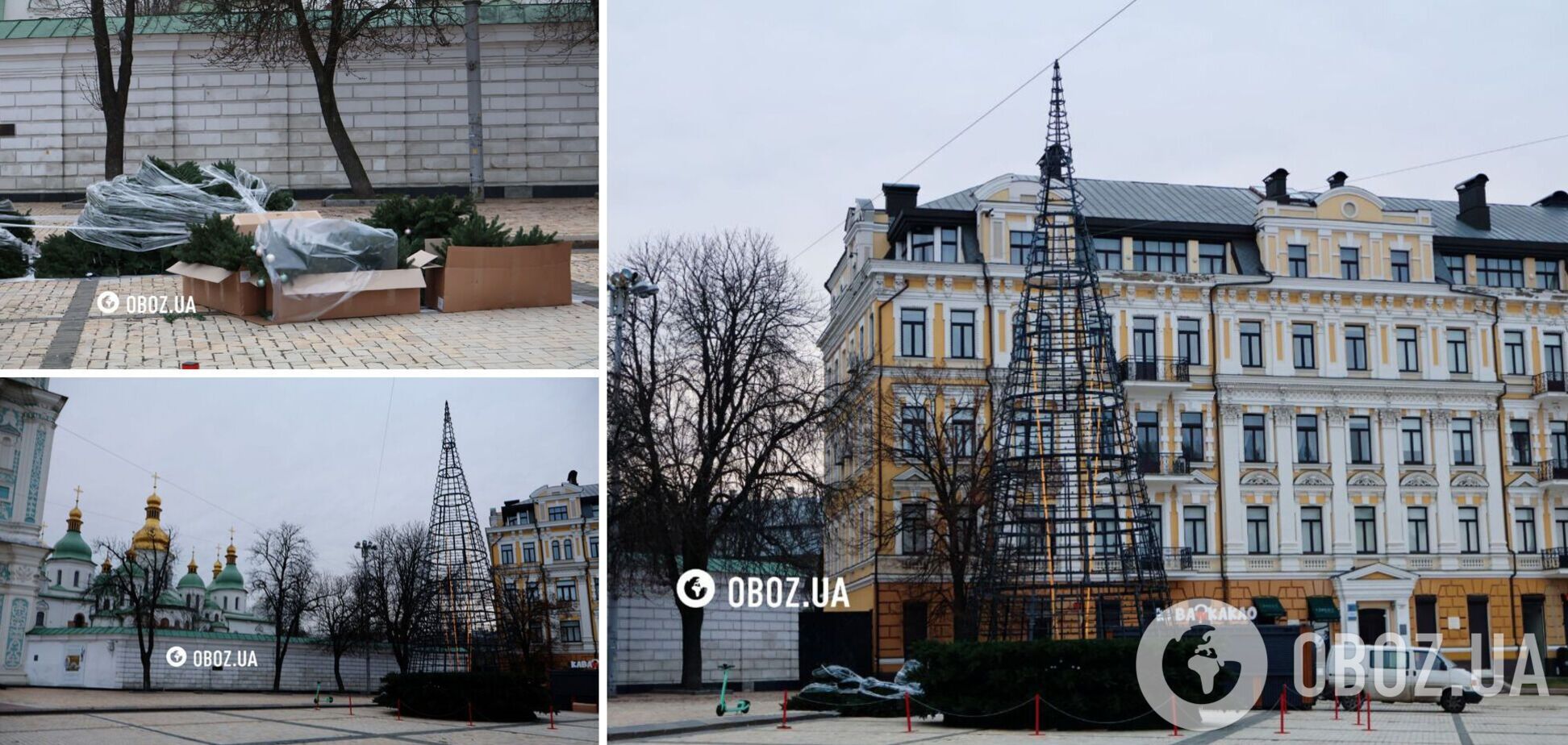 В Киеве начали устанавливать главную новогоднюю елку Украины. Фото и видео