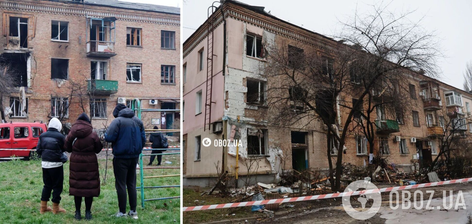 Діра у стіні будинку та вибиті вікна: наслідки влучання російського дрону в Києві. Фото та відео