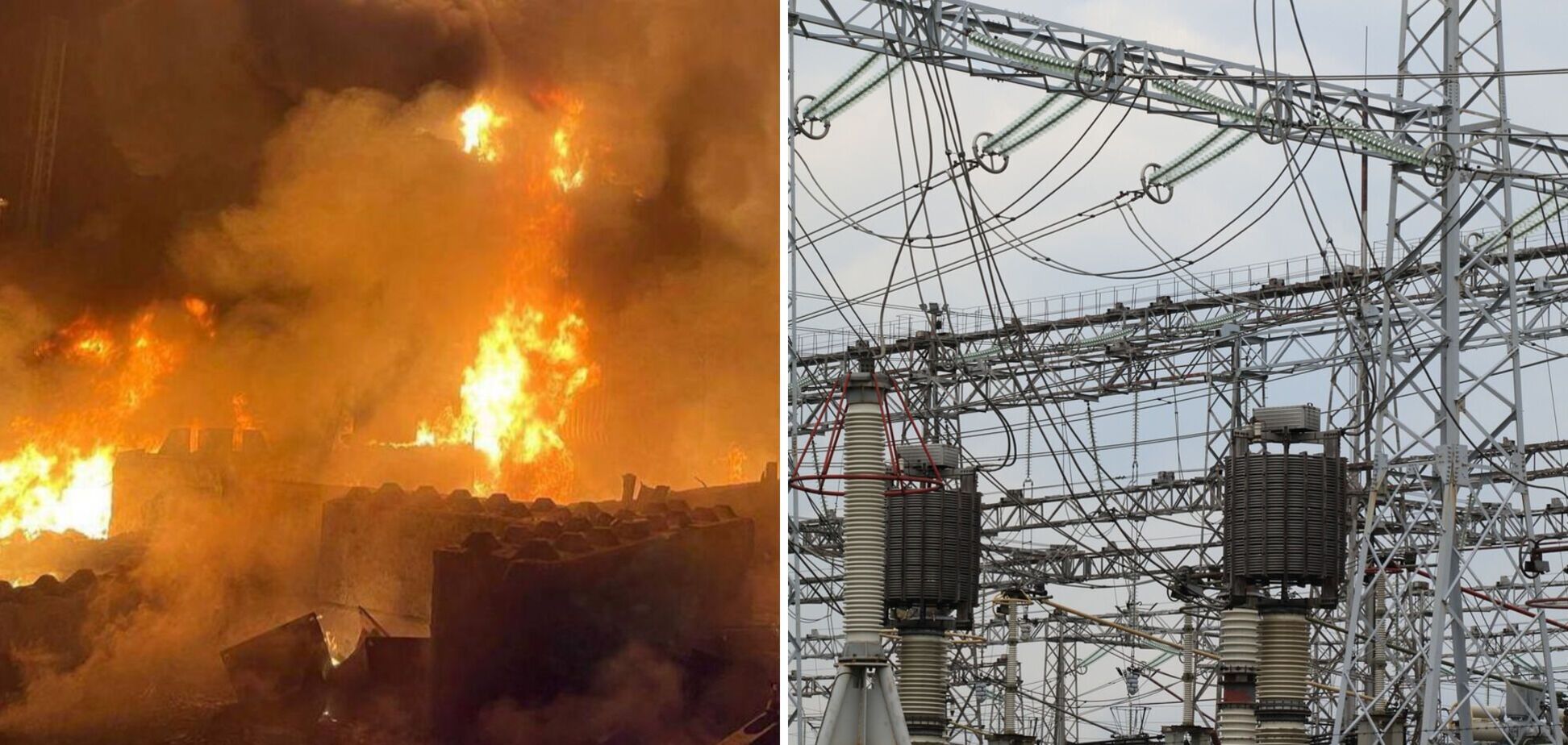 Наслідки російського удару по Одещині 4 листопада 2025 року та лінії електропередачі. Ілюстрація