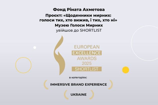 Документальный проект музея 'Голоса мирных' Фонда Рината Ахметова попал в шортлист премии The European Excellence Awards 2025