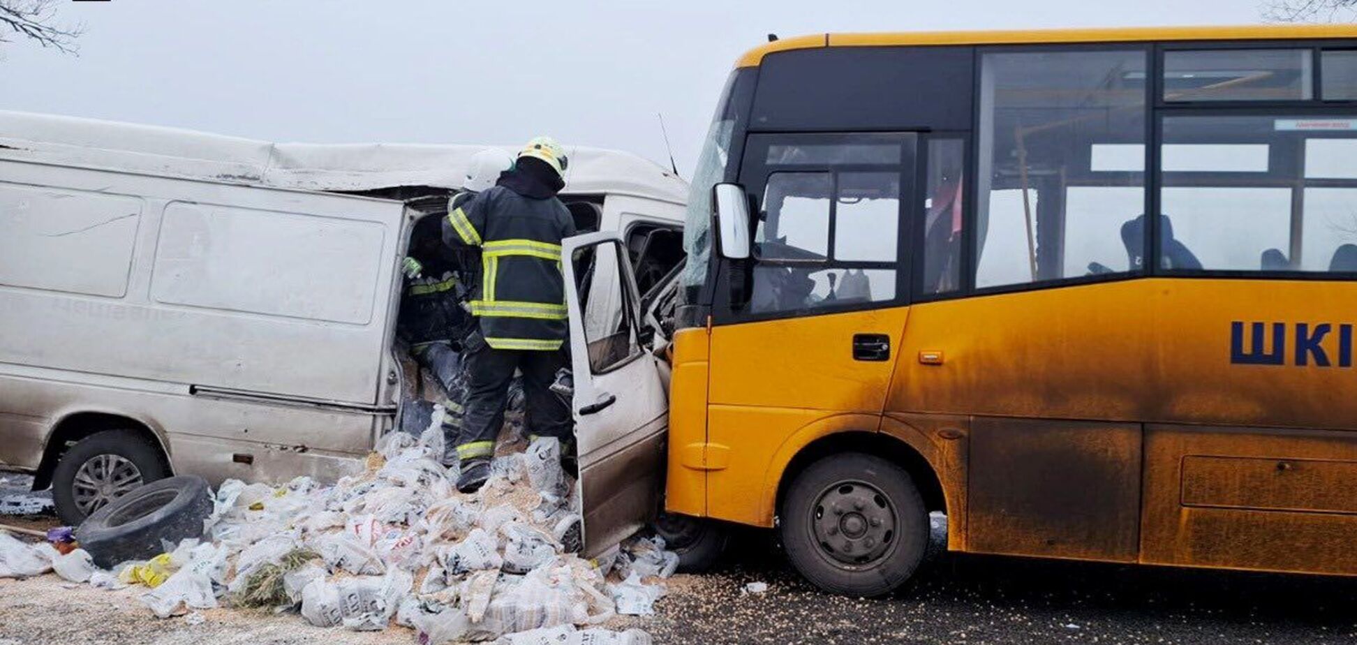 На Днепропетровщине столкнулись легковушка и школьный автобус: два человека погибли, десять пострадали. Фото и видео