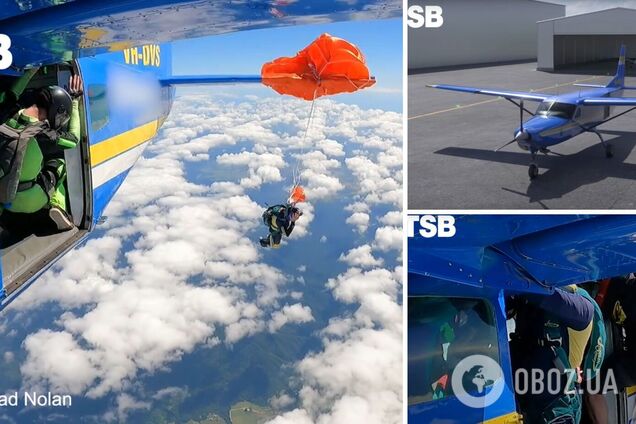 Парашутиста 'намотало' на крило літака під час невдалого стрибка. Відео