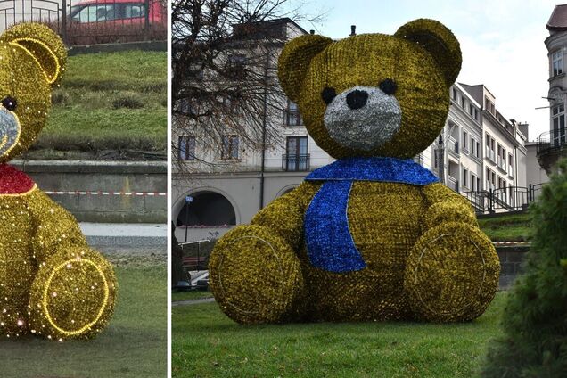 'Асоціація з Україною': у Перемишлі жителів роздратував 'золотий ведмідь із синім шарфом'. Фото