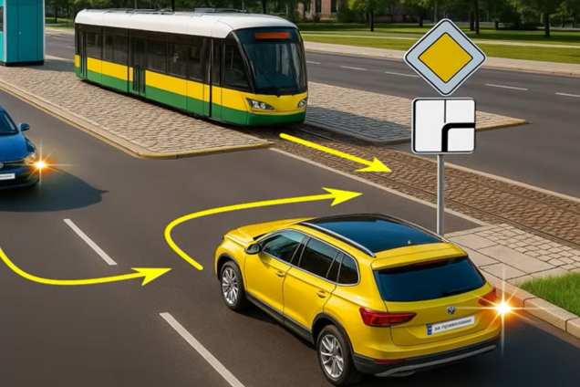 Кому повинен дати дорогу водій жовтого авто? Тест на знання ПДР