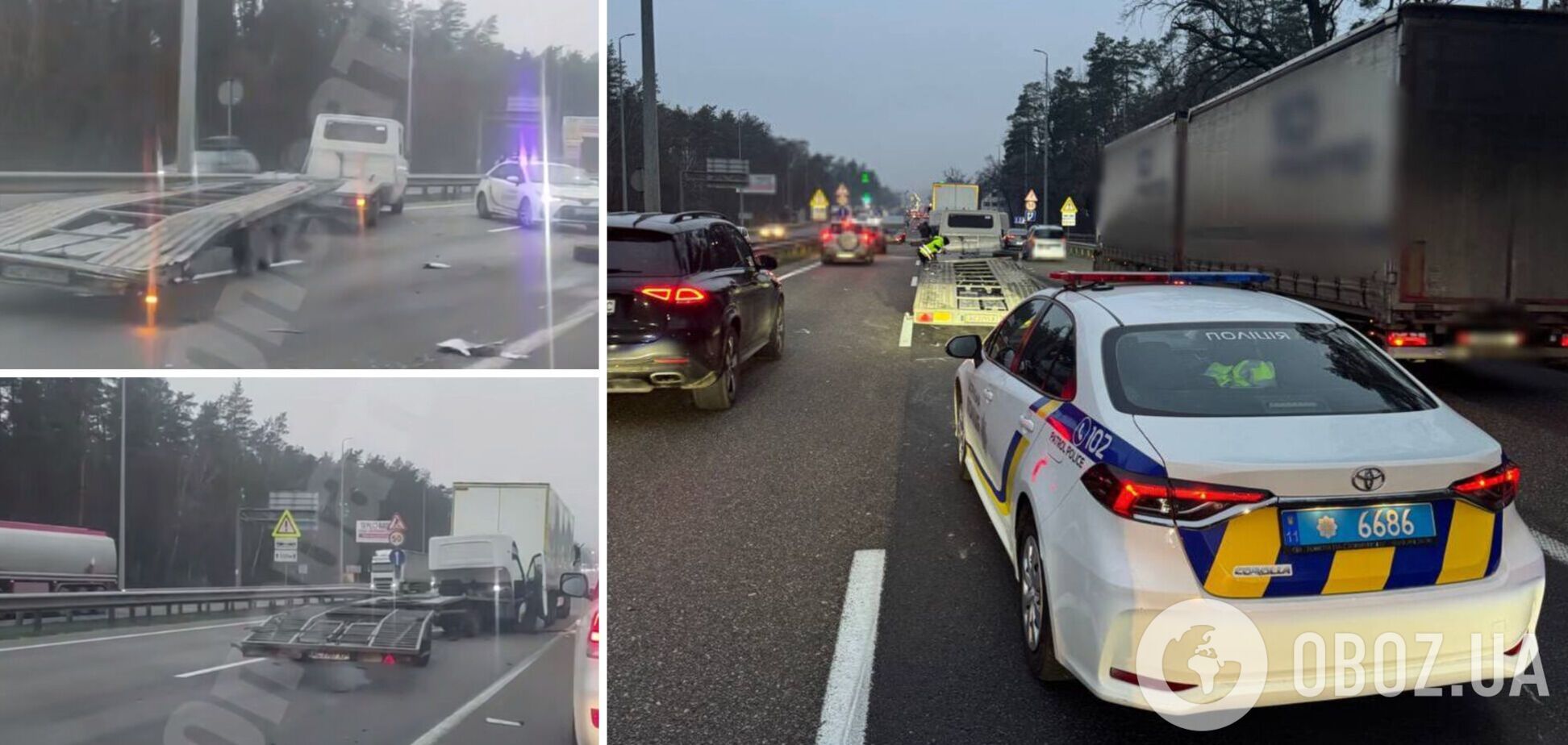 В Киеве на оживленном шоссе произошло ДТП с участием трех грузовиков: возникла пробка. Подробности, фото и видео