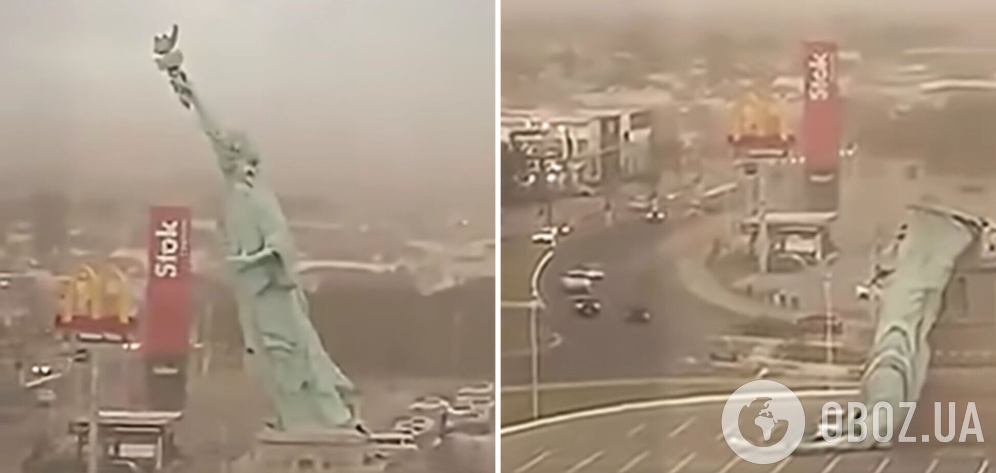 В Бразилии ураганный ветер повалил копию американской статуи Свободы: момент попал на видео