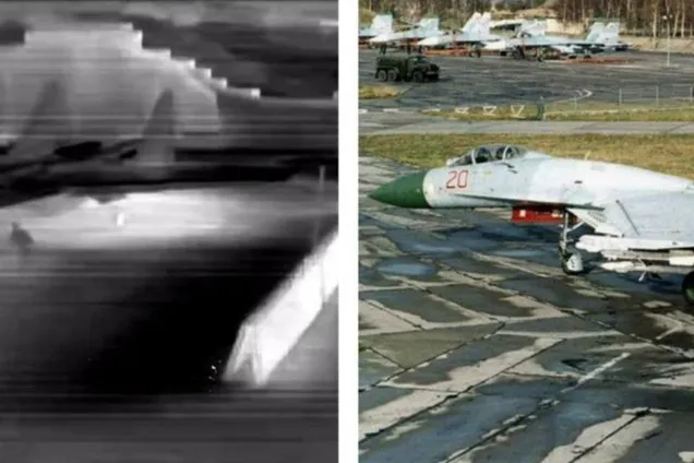 СБУ поразила дронами 'Альфа' два российских самолета Су-27 в Крыму. Фото