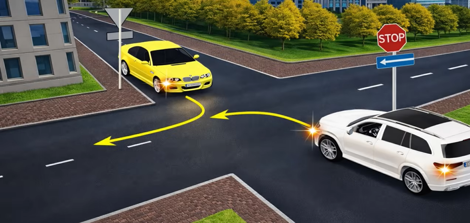 Водитель какого авто должен уступить дорогу? Тест на знание ПДД