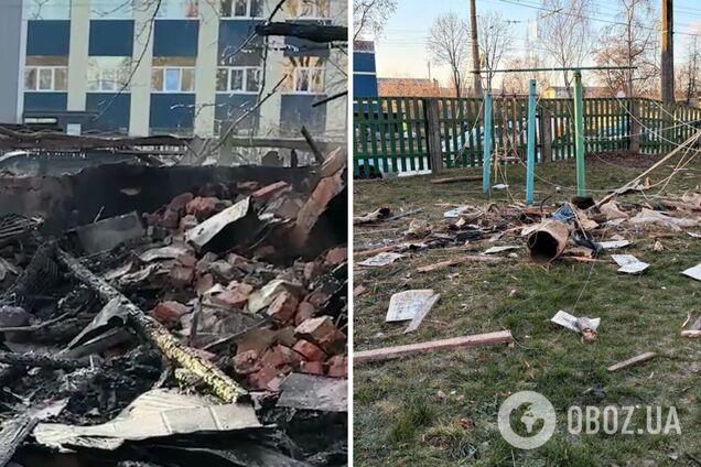 Поврежденные дома и учебное заведение: полиция показала кадры первых минут после удара РФ. Видео