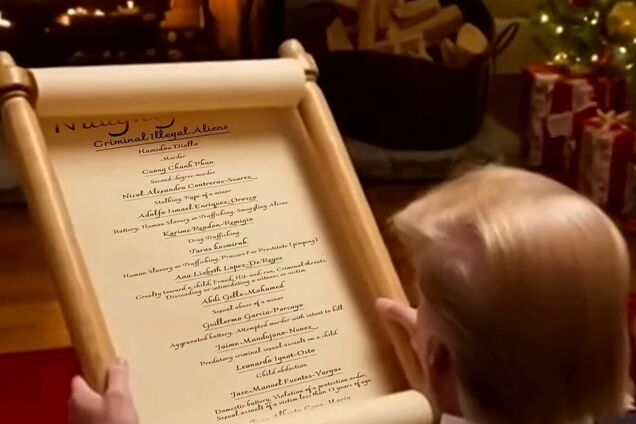 Білий дім напередодні Різдва показав ролик, у якому Трамп зачитував 'список неслухняних' мігрантів. Відео