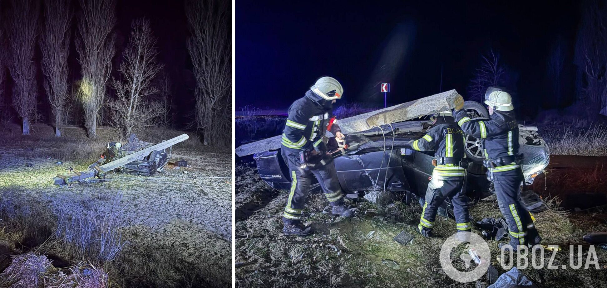 На Київщині на легковик після ДТП впала електроопора: є загиблий та постраждалі. Фото