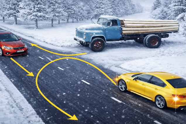 Как автомобили проедут перекресток? Зимний тест по ПДД