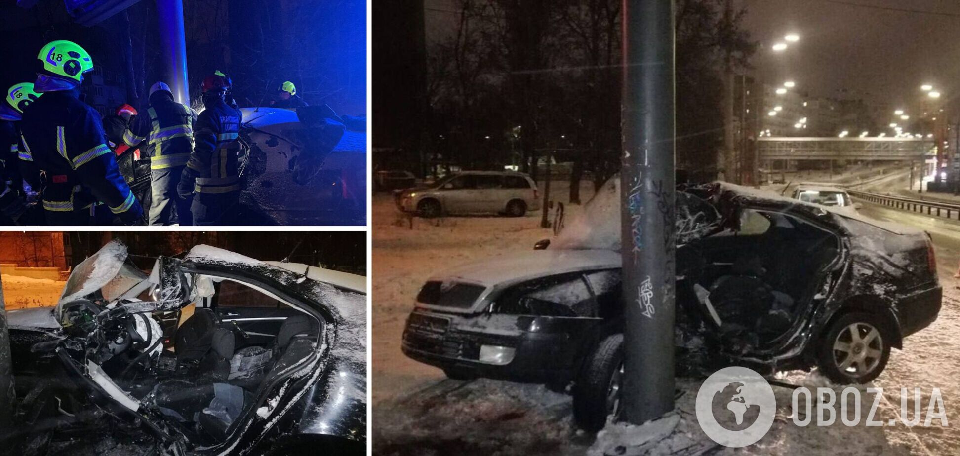 У Києві легковик 'намотало' на опору білборда: є загиблий та постраждалі. Подробиці, фото та відео