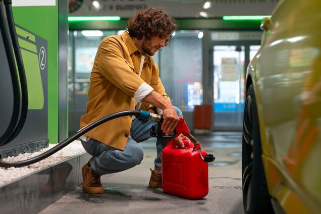 Иллюстрация - мужчина заливает топливо на АЗС