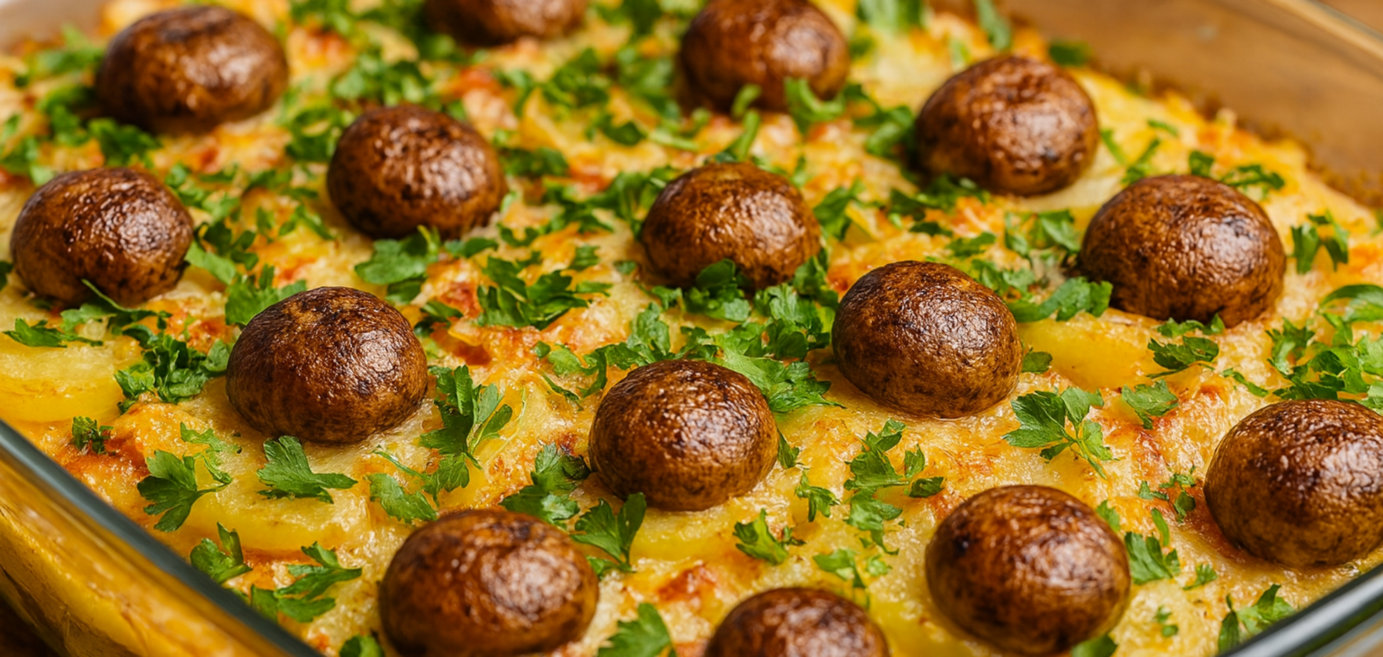 Смачна запечена картопля по-новому: додайте куряче філе та цілі гриби