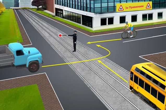 Кто может проехать? Задание на знание сигналов регулировщика