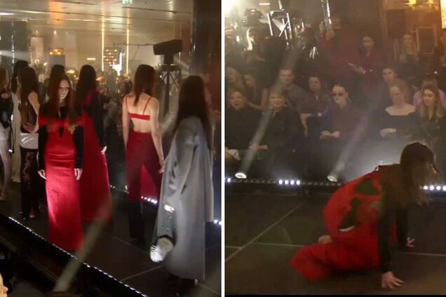 Конфуз на Ukrainian Fashion Week 2025: модель упала на подиуме, но не растерялась. Видео