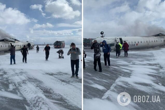 В Торонто при посадке перевернулся пассажирский самолет: 15 человек пострадали. Фото и видео