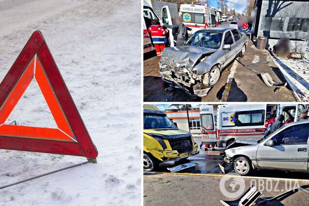 На Київщині легковик в’їхав у зупинку, а потім протаранив маршрутку: є постраждалі. Фото