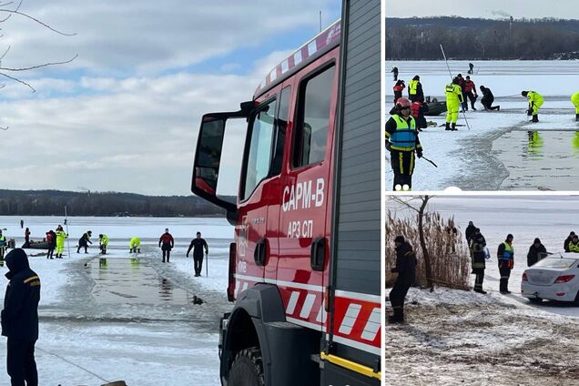 В Киеве спасатели вытащили из Днепра авто, провалившееся под лед посреди реки. Подробности и фото