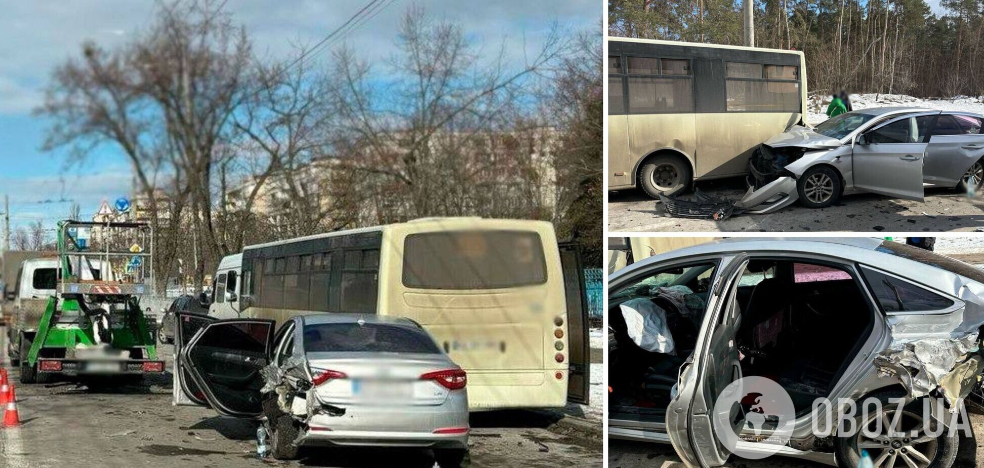 У Києві п’яний водій протаранив маршрутку та автопідйомник: є постраждала. Подробиці та фото