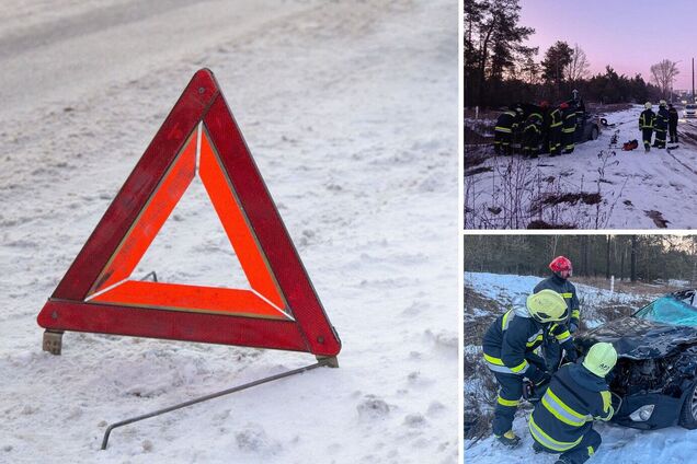 У Києві на Оболоні сталась аварія за участі вантажівки: легковик злетів у кювет, є постраждалий. Фото