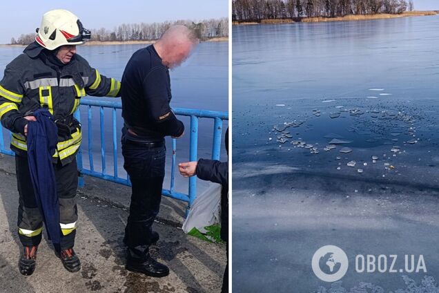 В Киевской области бойцы ГСЧС достали из ледяной воды мужчину, который провалился под лед на Днепре. Подробности и фото