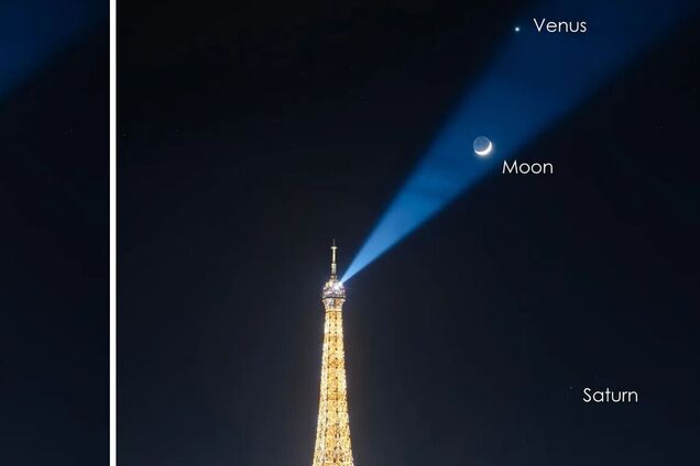 Парад планет: фотограф сделал невероятное фото, как Венера и Луна танцуют над Эйфелевой башней