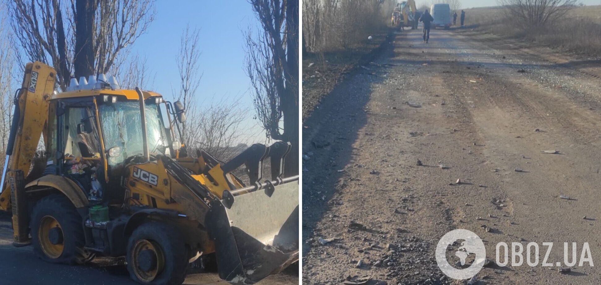 Росія вдарила дроном по рятувальниках на Донеччині: понівечений екскаватор, чоловік зазнав контузії. Фото