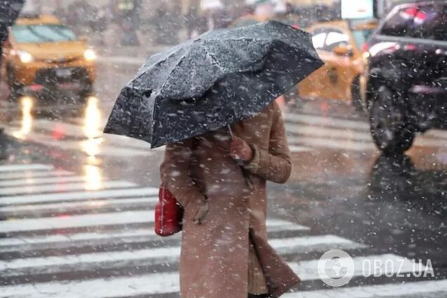 Еще одно дыхание зимы: в Киеве в середине марта пошел снег. Видео