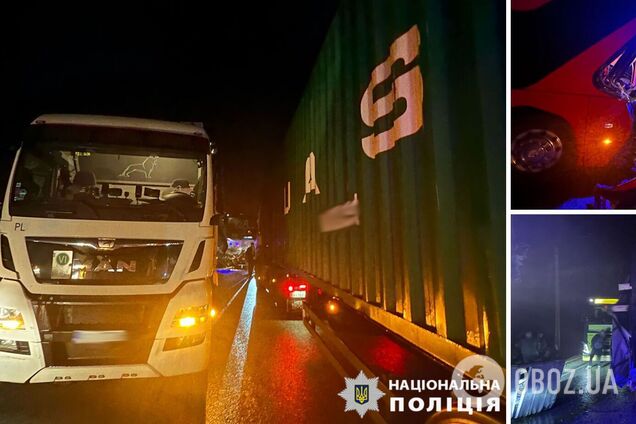 На Львівщині пасажирський автобус зіткнувся з вантажівкою: постраждали сім осіб. Фото