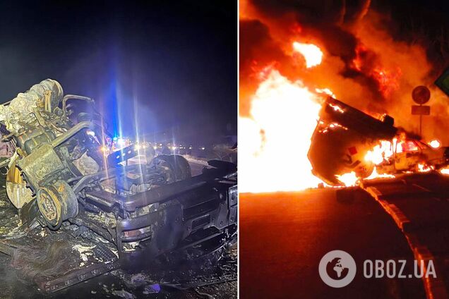 На Миколаївщині зіткнулися два легковики й вантажівка: виникла пожежа, загинуло двоє людей і троє постраждали. Фото