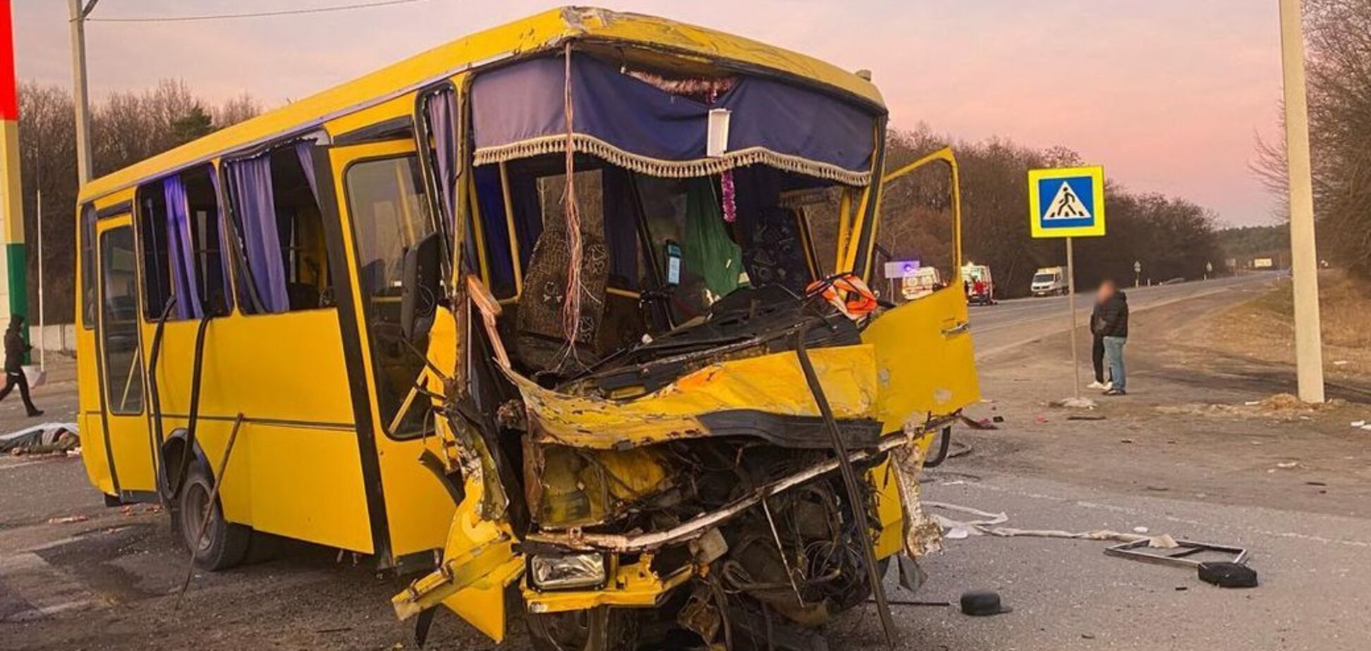 На Львівщині зіткнулися пасажирський автобус і вантажівка: водій загинув, постраждали 16 людей, серед них діти. Фото