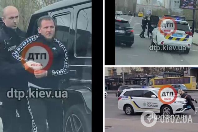 Полиция в Киеве задержала пьяного Алиева за рулем, надев наручники. Его подруга залезла на патрульное авто. Видео