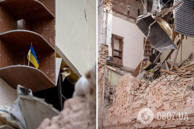 В Сумах среди руин остался невредимым флаг Украины - ракетный удар по Сумам 13 апреля