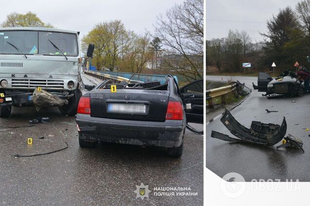 На Львівщині зіткнулися Volkswagen Passat і КамАЗ: водій легковика загинув на місці. Фото