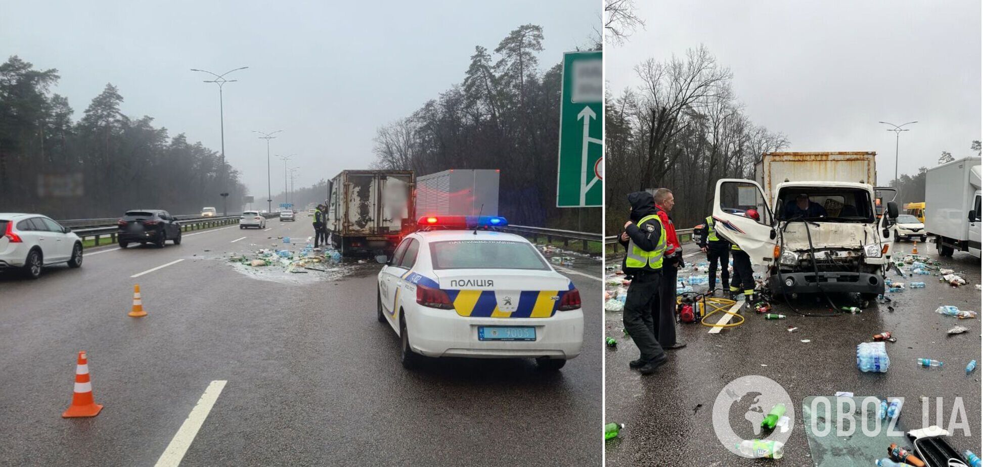 В Киеве столкнулись два грузовика: одного из пострадавших из авто деблокировали спасатели. Фото