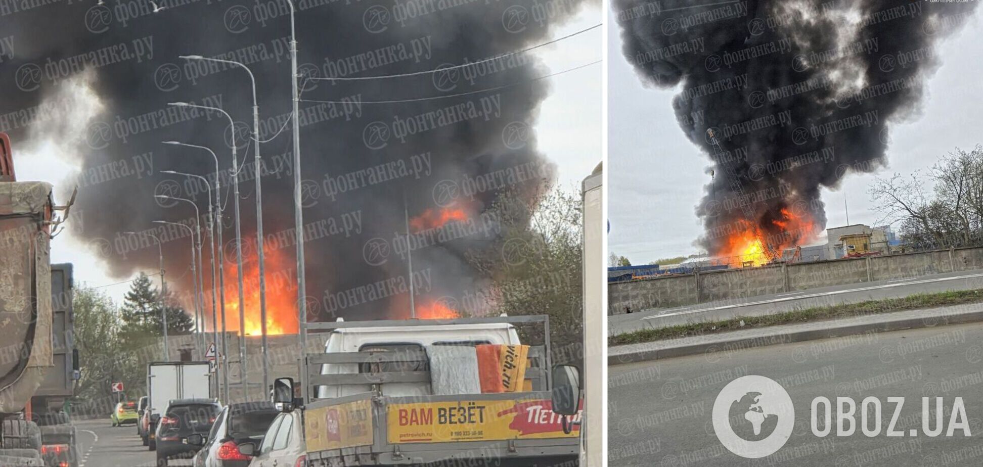 В Санкт-Петербурге вспыхнул большой склад горюче-смазочных материалов: сообщают об угрозе взрыва. Фото и видео