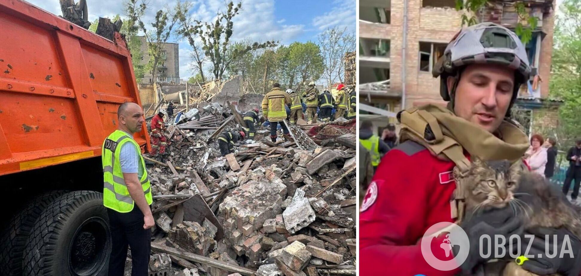 'Проблиск світла у темряві': у Києві з-під завалів зруйнованого російським ударом будинку врятували кота. Відео