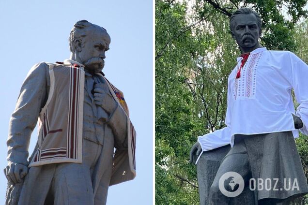 У Дніпрі до Дня вишиванки пам’ятники Тарасу Шевченку та Олександру Полю вбрали у національний одяг