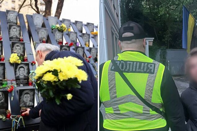 В Киеве женщина повредила портреты погибших защитников на Аллее Героев: ее задержали и передали полиции. Фото и видео